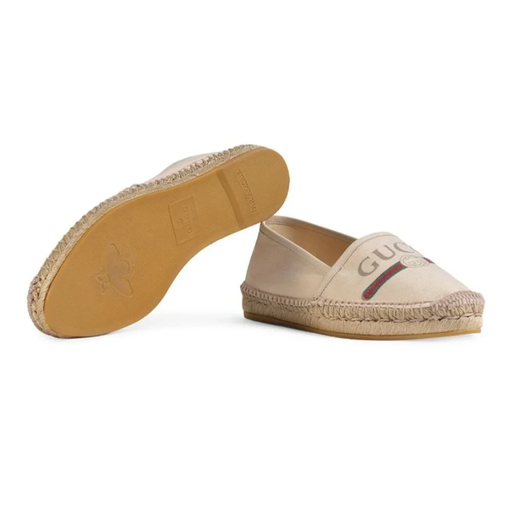 New Gucci Printed Canvas Espadrille Flats in White NEW IN BOX WITH SHOE BAGS - Picture 10 of 10